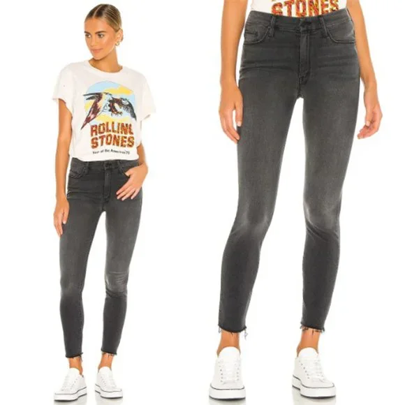 Mother High Waisted Looker Ankle Fray Skinny Jeans Lighting Up Lanterns Grey 24 - Picture 1 of 11